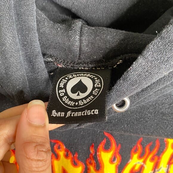 Vintage Y2K Thrasher Magazine Hoodie Adult M Spellout Distressed Grunge - Picture 10 of 15